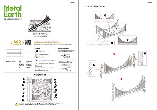 Metal Earth Golden Gate Bridge Gold Version 3D Metal Model Kit Bundle with Tweezers Fascinations