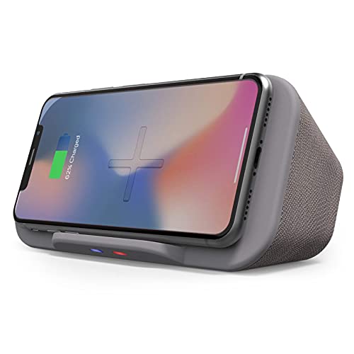 i-Box Wireless Charger, Portable Bluetooth Speaker, Charging Station, Wireless Qi Charger, iPhone and Android Phone Stand, 6W Stereo Speakers, 3.5mm Audio Jack, 4000mAh Rechargeable, Grey