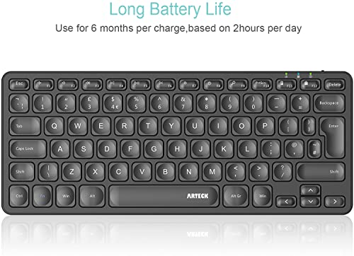 Arteck 2.4G Wireless Keyboard Ultra Slim and Compact Wireless Keyboard with Media Hotkeys for Computer/Desktop/PC/Laptop/Surface/Smart TV and Windows 10/8/ 7 Built-in Rechargeable Battery