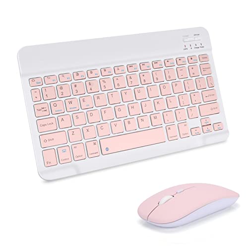 AIMMIE Portable Wireless Keyboard, Rechargeable10 Ultra Slim Universal Tablet Keyboard with Wireless Mouse, Small Wireless Bluetooth Keyboard for iOS/Android/Windows Tablets, Laptops, PC, Phones