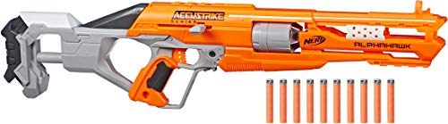 NERF AlphaHawk Accustrike Elite Blaster, Revolving 5-Dart Drum, 10 Official AccuStrike Elite Darts Designed For Greater Accuracy, For Kids Ages 8 And Up, Multicolor