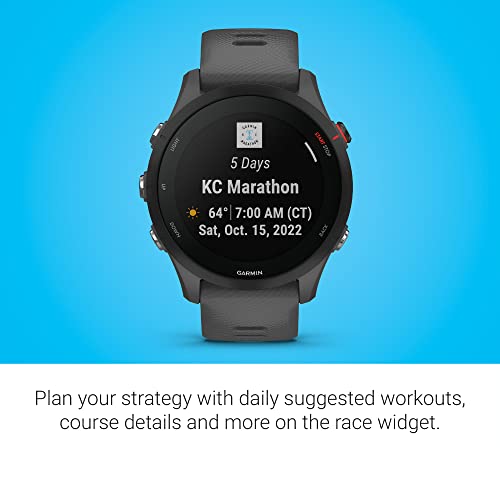 Garmin Forerunner 255 Easy to Use Lightweight GPS Running Smartwatch, Advanced Training and Recovery Insights,Safety and Tracking Features included, Up to 12 days Battery Life, Slate Grey