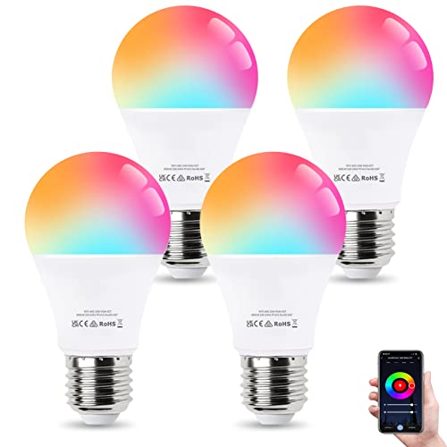 ALUSSO LIGHTING Smart Bulb, Alexa LED Light Bulbs, A60 E27 Colour Changing Light Bulb, WiFi Bulb Remote Control with Alexa and Google Home, 10W, RGBCW 2700K-6400K, 4 Pack