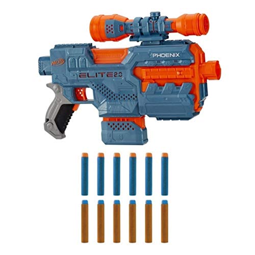 Nerf Elite 2.0 Phoenix CS-6 Motorised Blaster, 12 Official Nerf Darts, Scope, Clip, Built-In Customising Capabilities