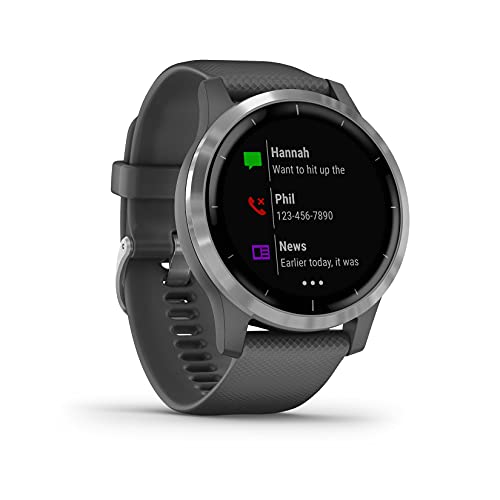 Garmin Vívoactive 4 — waterproof GPS fitness smartwatch with training plans & animated exercises. Heart rate monitor, 20 sports apps, 8 days battery life, music player, silver/dark grey (Renewed)