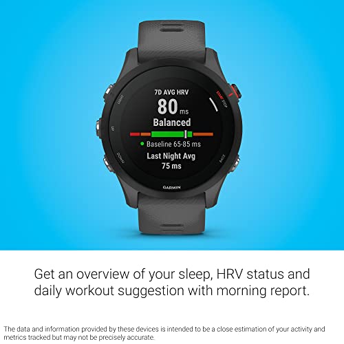 Garmin Forerunner 255 Easy to Use Lightweight GPS Running Smartwatch, Advanced Training and Recovery Insights,Safety and Tracking Features included, Up to 12 days Battery Life, Slate Grey