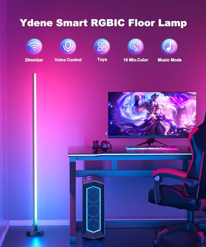 Ydene Smart LED Floor Lamp RGB Corner Light Mood Lighting with Alexa Google Assistant WiFi APP Colour Changing Standing Lamp with Tuya Music DIY Mode for Living Room Bedroom Gaming Room Decoration