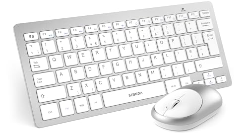 seenda Small Wireless Keyboard and Mouse Set, 2.4G Ultra Slim Portable Compact Cordless Keyboard & Mouse Combo UK QWERTY Layout for PC Computer Laptop Desktop - Home/Office/Travel, White and Silver