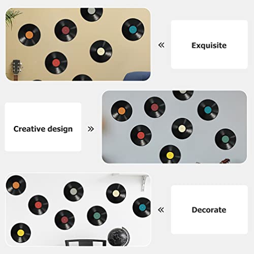 USHOBE 8Pcs Vintage Vinyl Records Decors Rock and Roll Party Decorations Fake Cd Wall Art Sticker Musical Notes Party Favors