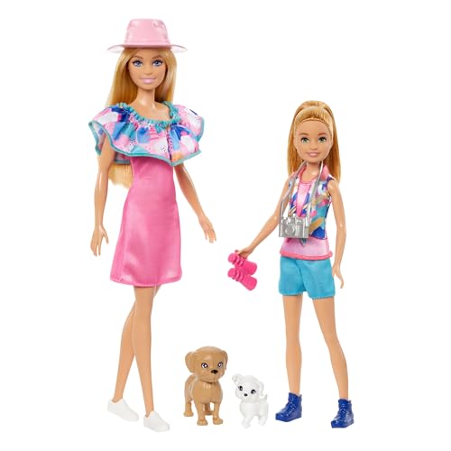 Barbie & Stacie Doll Set with 2 Pet Dogs & Accessories, Dolls with Blonde Hair & Blue Eyes, Summer Clothes, HRM09