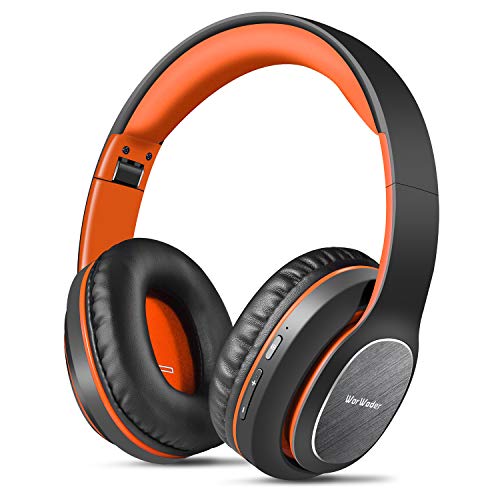 WorWoder Wireless Headphones Over Ear, 80 Hours Playtime Bluetooth Headphones, Hi-Fi Stereo Sound with Microphone, Lightweight Headset with Deep Bass for Travel Work PC Cellphone（Black-Orange）