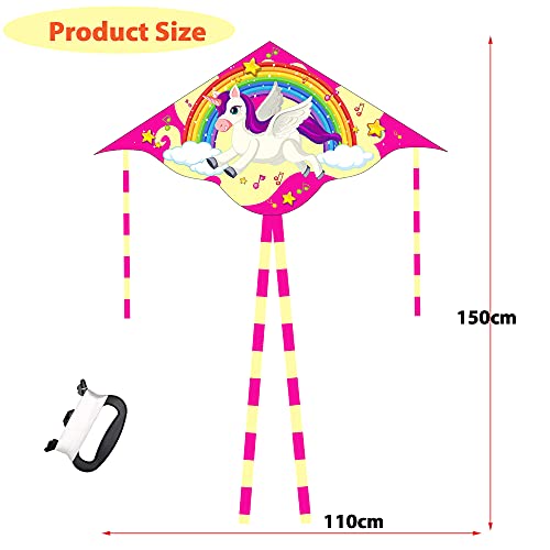 Yetech Kites for children, 2 pack, Dinosaur kite and Unicorn kite, Easy Fly Kites for Beginner, 110 * 55cm, Great Beach Games Outdoor Activities for Kids, 80m String and Swivel included