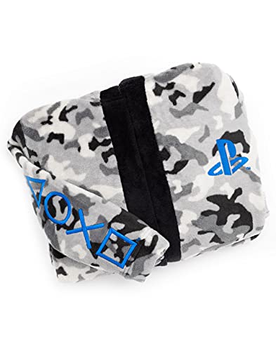 PlayStation Dressing Gown For Boys & Girls | Kids Camo Monochrome Game Controller Pocket Bathrobe | Childrens Soft Fluffy Nightwear Robe 9-10 Years