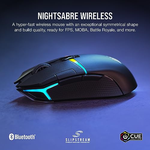 CORSAIR NIGHTSABRE WIRELESS RGB FPS/MOBA Gaming Mouse – 26,000 DPI – 11 Programmable Buttons – Up to 100hrs Battery – iCUE Compatible – PC, PS5, PS4, Xbox – Black