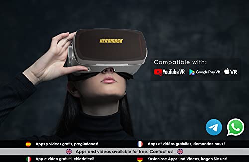 Heromask PRO - Virtual Reality Gaming headset + FREE VR Games guide. Gamer button and fabric finishes. Compatible with Android Phone and IPhone 11, X, 8, 6... Samsung s10, s9, s8, note 10, note 9 ...