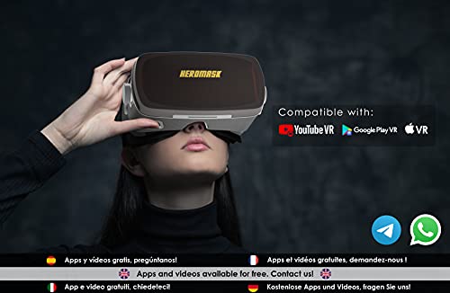 Heromask PRO - Virtual Reality Gaming headset + FREE VR Games guide. Gamer button and fabric finishes. Compatible with Android Phone and IPhone 11, X, 8, 6... Samsung s10, s9, s8, note 10, note 9 etc