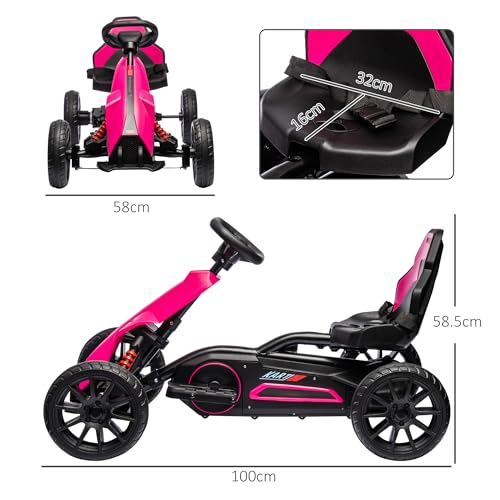 HOMCOM 12V Electric Go Kart for Kids, Ride-On Racing Go Kart with Forward Reversing, Rechargeable Battery, 2 Speeds, for Boys Girls Aged 3-8 Years Old - Pink