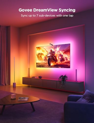 Govee TV Backlight 3 Lite with Fish-eye Correction Function Sync to 55-65 Inch TVs, 3.6m RGBICW Wi-Fi TV LED Backlight with Camera, 4 colours in 1 Lamp Bead, Voice and APP Control, Adapter