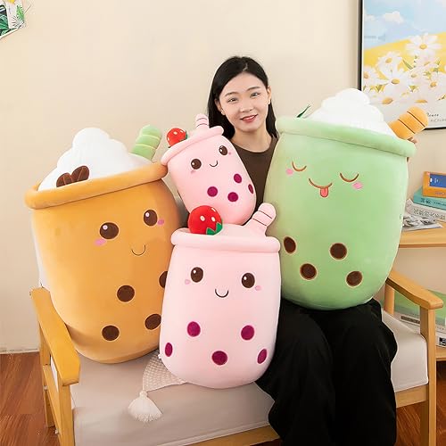 Bubble Tea Plush Pillows, Cute Boba Plushies Soft Toys Giant Boba Stuffed Animal pillow for Boba Lovers (Green, 35cm)