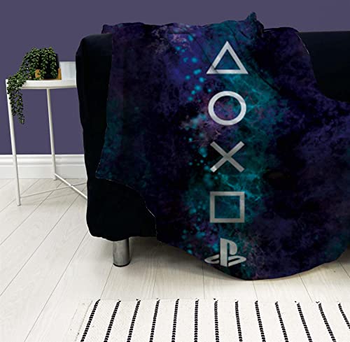 PlayStation Fleece Blanket Bed Throw | Nebula Controller Icons Design | Super Soft Blanket | Perfect for Any Bedroom, 100 x 150cm