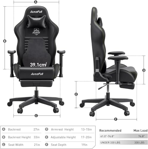 AutoFull C3 Gaming Chair Ergonomic Office Chair with 3D Bionic Lumbar Support, Racing Style Premium PU Leather Computer Chair Gamer Chairs with Footrest and Headrest,Black,(3-Years Warranty)