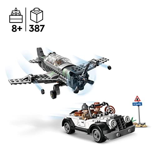 LEGO 77012 Indiana Jones Fighter Plane Chase Set with Buildable Airplane Model & Vintage Toy Car plus 3 Minifigures, The Last Crusade Action Playset