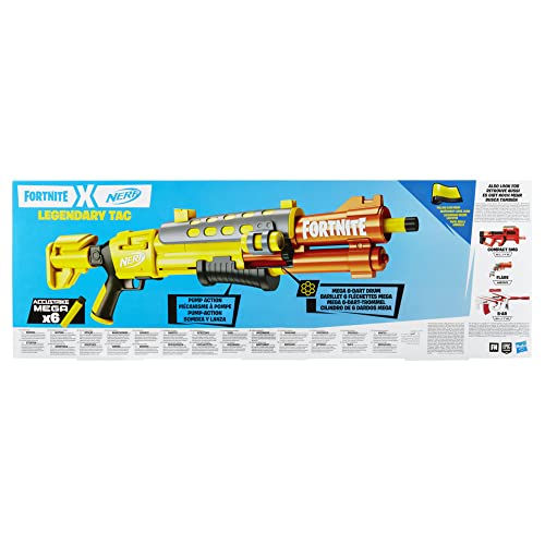 Nerf Fortnite Legendary TAC Blaster, Yellow Glow Wrap Design, 6-Dart Mega Drum, 6 Nerf AccuStrike Mega Darts, Multicolor, One Size