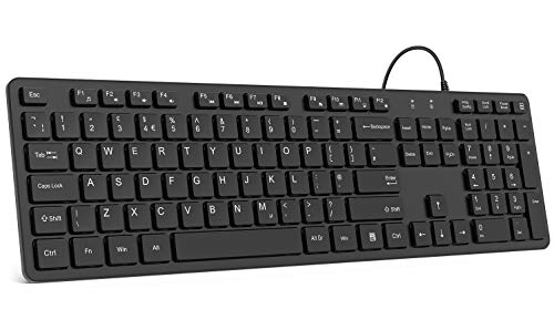 Wired Keyboard, TedGem Keyboard, Full Size USB Keyboard, Splash Resistant, Computer Keyboard, Laptop Keyboard, Plug and Play, 12 Multimedia Buttons, for Windows/Vista/PC/Smart TV