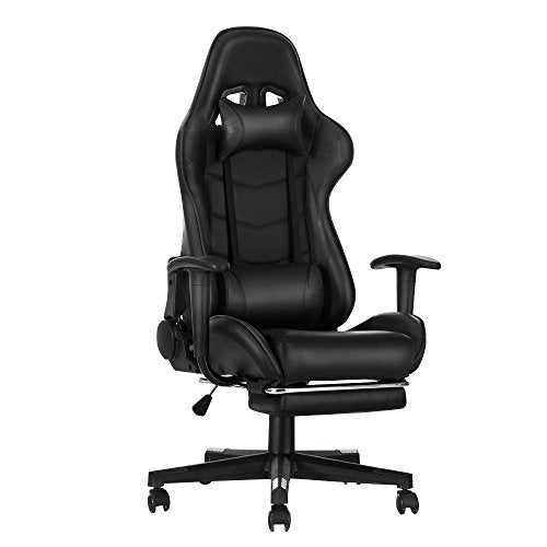 Panana Gaming Chair with Footrest Headrest Lumbar Pillow Swivel Recliner Desk Chair PU Leather (Black)