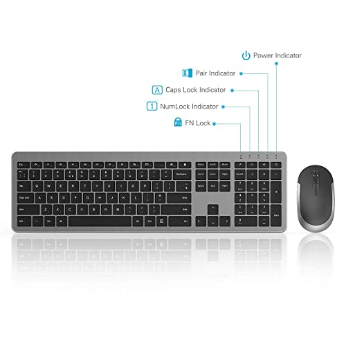Wireless Rechargeable Keyboard and Mouse Set, Seenda Full Size Thin Wireless Keyboard and Mouse with Numeric Keypad, Computer keyboard mouse combos for Laptop/PC/Windows, Black and Dark Grey