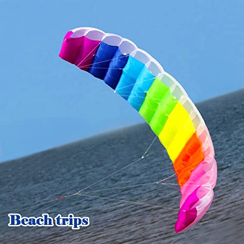 9KM DWLIFE Rainbow Stunt Kite,1.4m Dual Line Power Kite for Children and Adults,Sport Parafoil Parachute Kite with Kite String Handle,Outdoor Seaside Beach Toy