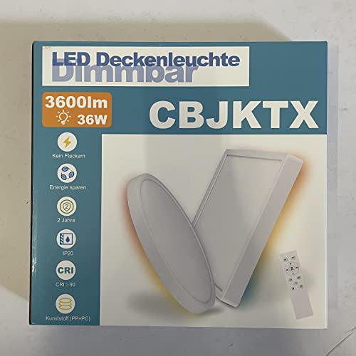 CBJKTX 36 W Ceiling Light LED Ceiling Light Colour Changing - Dimmable Bedroom Lamp with Smart RGB Backlight Panel Flat Round via Remote Control App for Living Room Bedroom Children's Room