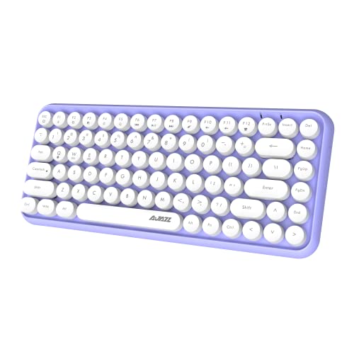 Wireless Bluetooth keyboard, Cute Mini 84-key Compact Keyboard, 2.4GHz wireless Bluetooth connection technology, ABS Retro Round Keycap, Matte Panel, Ergonomic Design for PC Computer Laptop(Purple)