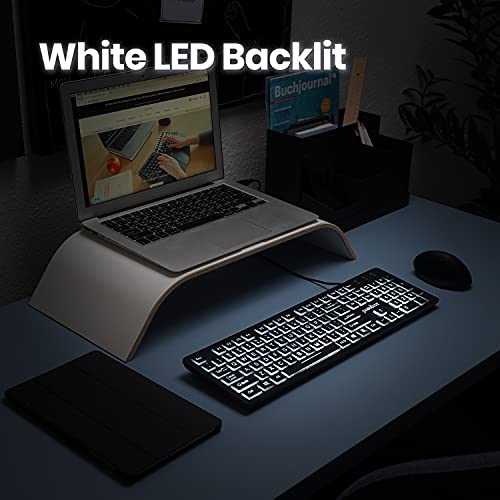 Perixx Periboard-317 Wired USB White LED Backlit Keyboard, Big Print Illuminated Keys, UK QWERTY, Black