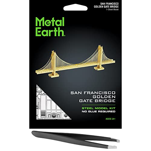 Metal Earth Golden Gate Bridge Gold Version 3D Metal Model Kit Bundle with Tweezers Fascinations