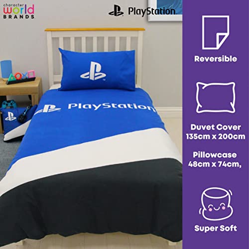 Character World PlayStation Official Single Duvet Cover Set, Banner Design | Reversible 2 Sided Bedding Cover Official Merchandise Including Matching Pillow Case | Gaming Single Bed Quilt | Polycotton