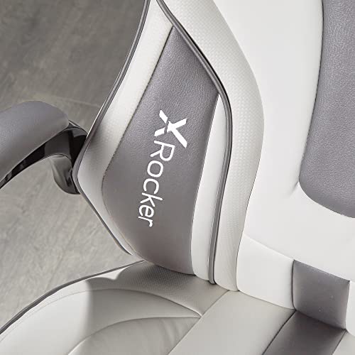 X-Rocker Maverick Gaming Racing Desk Chair, Adjustable Computer Office Chair with Mid-Back Support, PU Leather Height Adjustable Swivel Base Chair with Natural Lumbar Support Curve - White & Grey