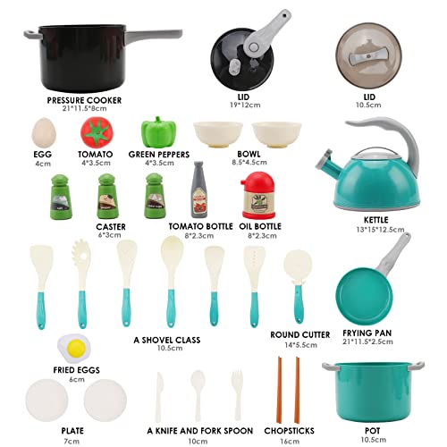 32pcs Kitchen Toys Set, Children Role Play Kitchen Pretend Toys, Cookware Cooking Utensils Pan Toys Kit, Kitchen Accessories Cooking Pots and Pans, Great Gifts for Boys Girls 3 4 5 6 Years Old Green