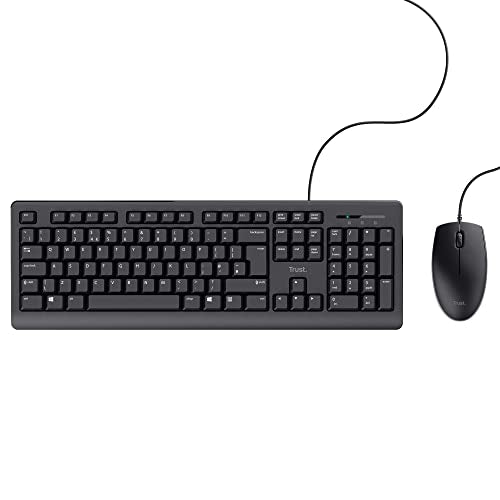 Trust Taro Wired Keyboard and Mouse Set - Qwerty UK Layout, Full-Size Keyboard, Spill-Resistant, 1.8 m Cable, USB Plug and Play, Quiet Combo for PC and Laptop - Black