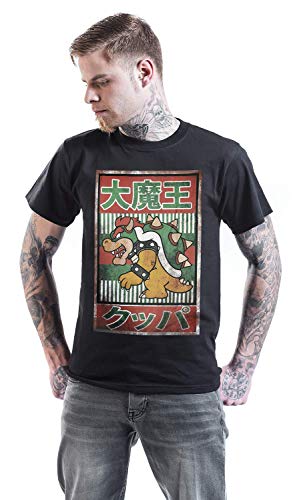 Super Mario Bowser - Vintage Men T-Shirt Black S, 100% Cotton, Regular