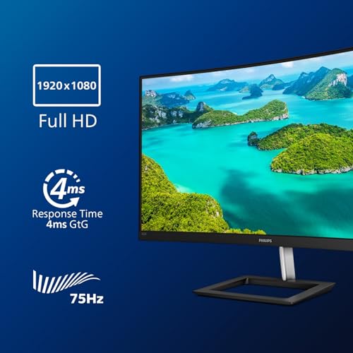 Philips 322E1C - 32 inch FHD Curved Monitor,75Hz, 4ms, VA, AMD FreeSync, Smart Image, Flicker free (1920 x 1080 , 250 cd/m² VGA/HDMI/DP/)