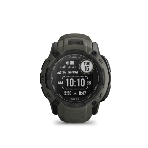 Garmin Instinct 2X SOLAR, Large Rugged GPS Smartwatch, Built-in Sports Apps and Health Monitoring, Solar Charging and Ultratough Design Features, Moss
