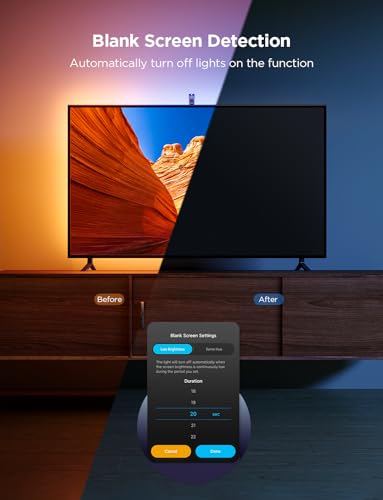 Govee TV Backlight 3 Lite with Fish-eye Correction Function Sync to 55-65 Inch TVs, 3.6m RGBICW Wi-Fi TV LED Backlight with Camera, 4 colours in 1 Lamp Bead, Voice and APP Control, Adapter