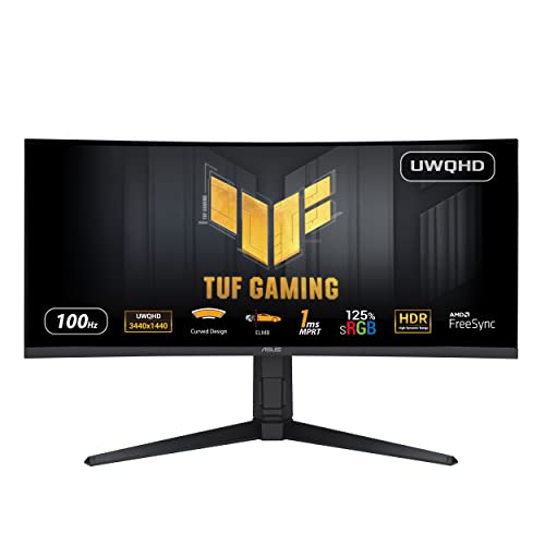 ASUS TUF Gaming VG34VQEL1A Curved Gaming Monitor – 34 inch UWQHD (3440 x 1440), 100Hz, Curved design, Extreme Low Motion Blur, Freesync, 1ms (MPRT),125% sRGB, HDR