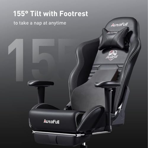 AutoFull C3 Gaming Chair Ergonomic Office Chair with 3D Bionic Lumbar Support, Racing Style Premium PU Leather Computer Chair Gamer Chairs with Footrest and Headrest,Black,(3-Years Warranty)