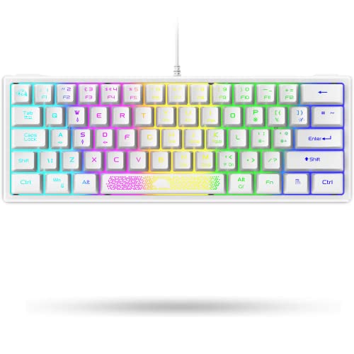 LexonElec K61 60% Percent Compact Gaming Keyboard white keycaps UK Layout, RGB Illuminated LED Backlit Light up Wired Keyboard Mechanical Feel Ergonomic Shortcut for PC Laptop MAC ps4 Gamer Travel