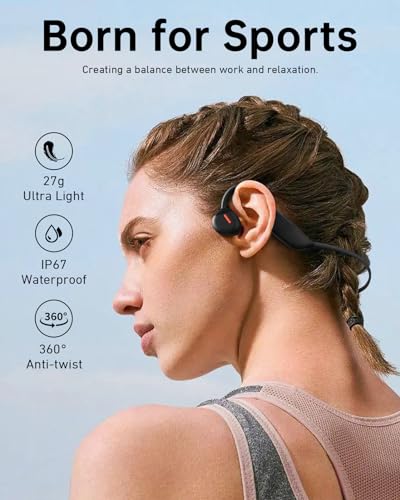 ANCwear Running Headphones Wireless, Upgraded Open Ear Bluetooth Sports Headphones with Mic, 27g Lightweight & 8H Playtime & IP67 Sports Earphones for Running, Workout, Cycling, Hiking (Black)