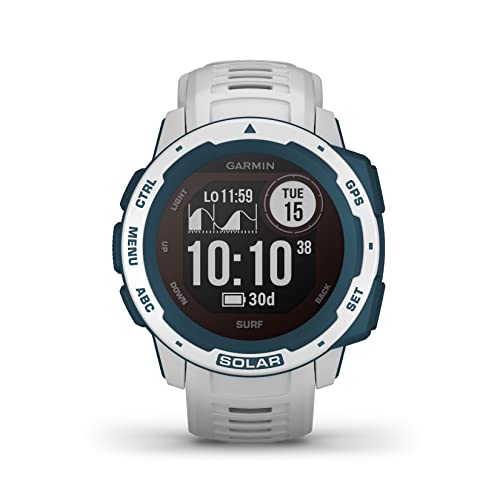 Garmin Instinct SOLAR SURF, Rugged Surf Smartwatch with Tide Data, Dedicated Surfing Activity Features and Solar Charging, Cloudbreak
