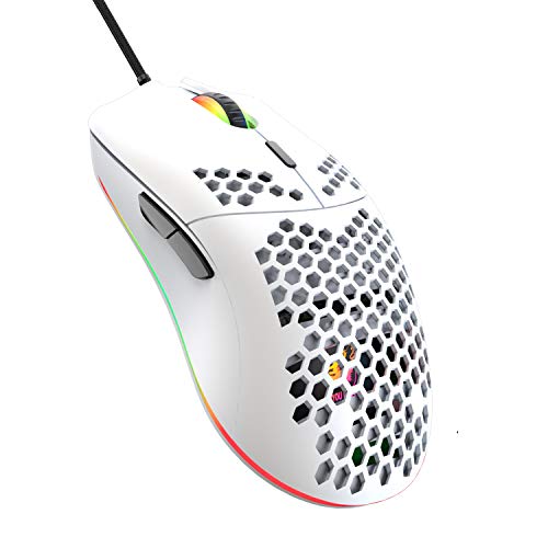 Wired Gaming Mouse, 6 RGB Lighting 6400 DPI Programmable USB Gaming Mice with 6 buttons, Honeycomb Shell Ergonomic Design for PC Gamers and Xbox and PS4 Users -White