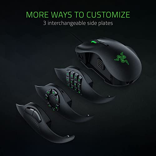 Razer Naga Trinity - MOBA/MMO Wired Gaming Mouse (3 Interchangeable Side Plates, 16,000 DPI 5G Optical Sensor, Up to 19 Programmable Buttons, Mechanical Switches, RGB Chroma) Black